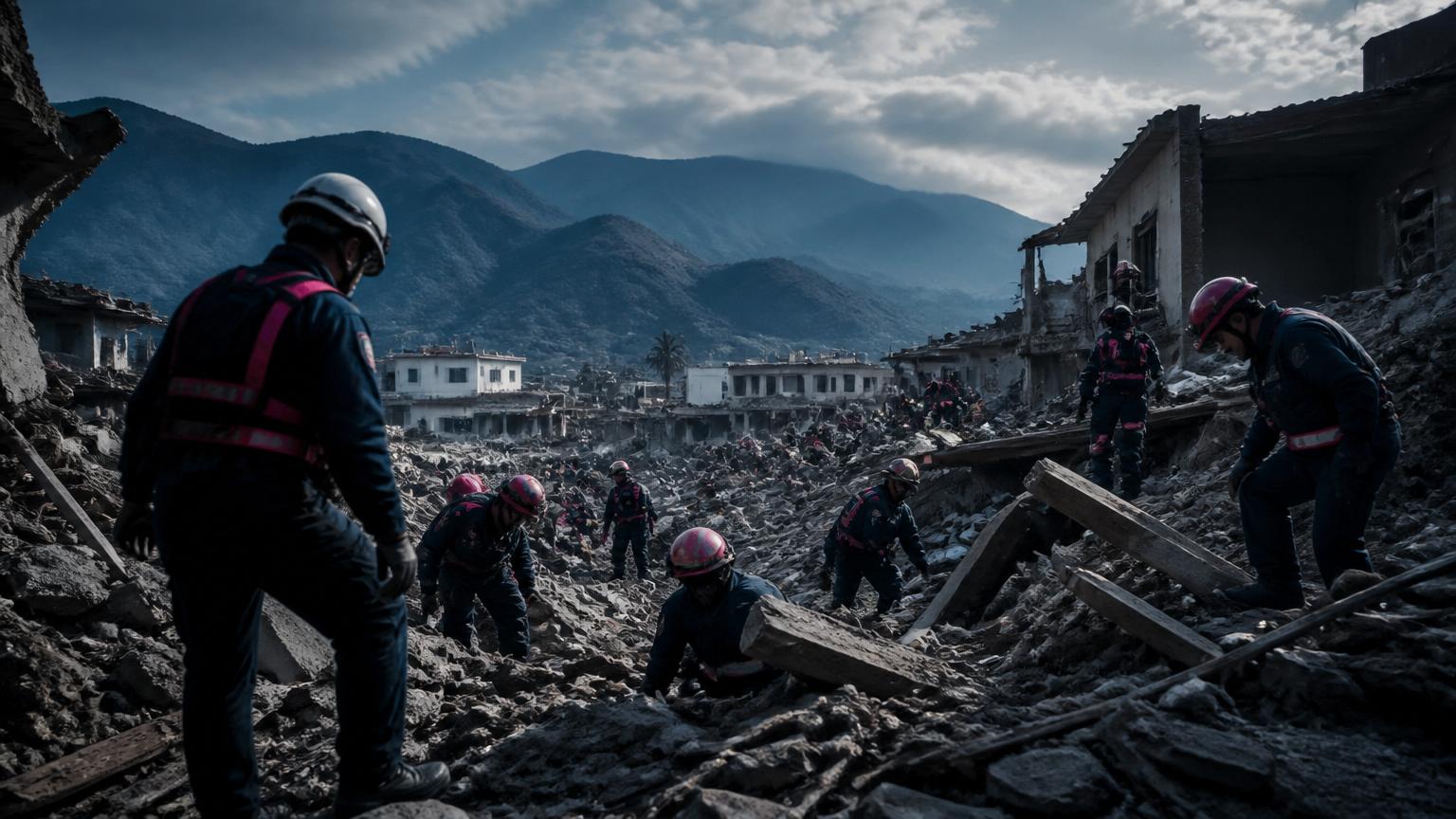 Rescue and relief volunteers helping survivors in the aftermath of the Venezuela earthquake